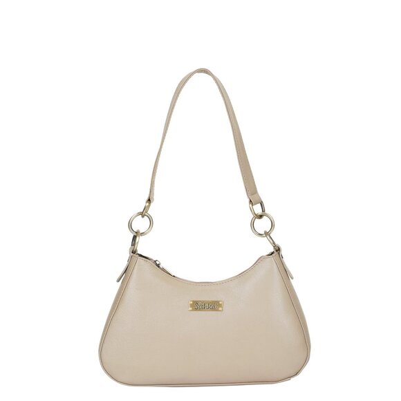 Ladies Taupe/Beige Leather Hobo Shoulder Bag -Top Handle Tote Bag, Satchel Purse - Picture 1 of 10